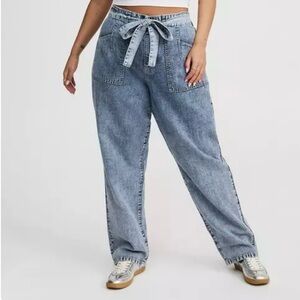 Baggy Wide Leg Jeans with Tie Waist